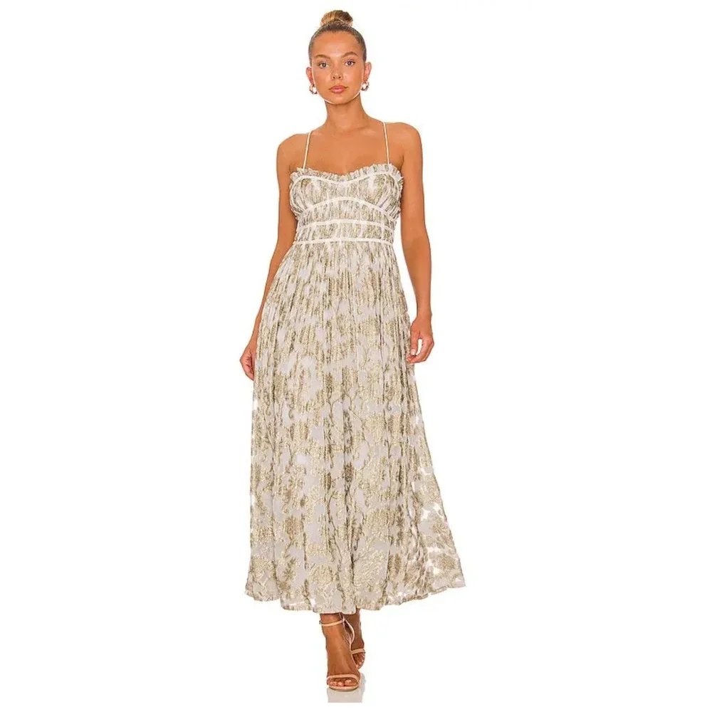 NEW FREE PEOPLE METALLIC GOLD CHARLIE BUSTIER MAXI DRESS SZ S